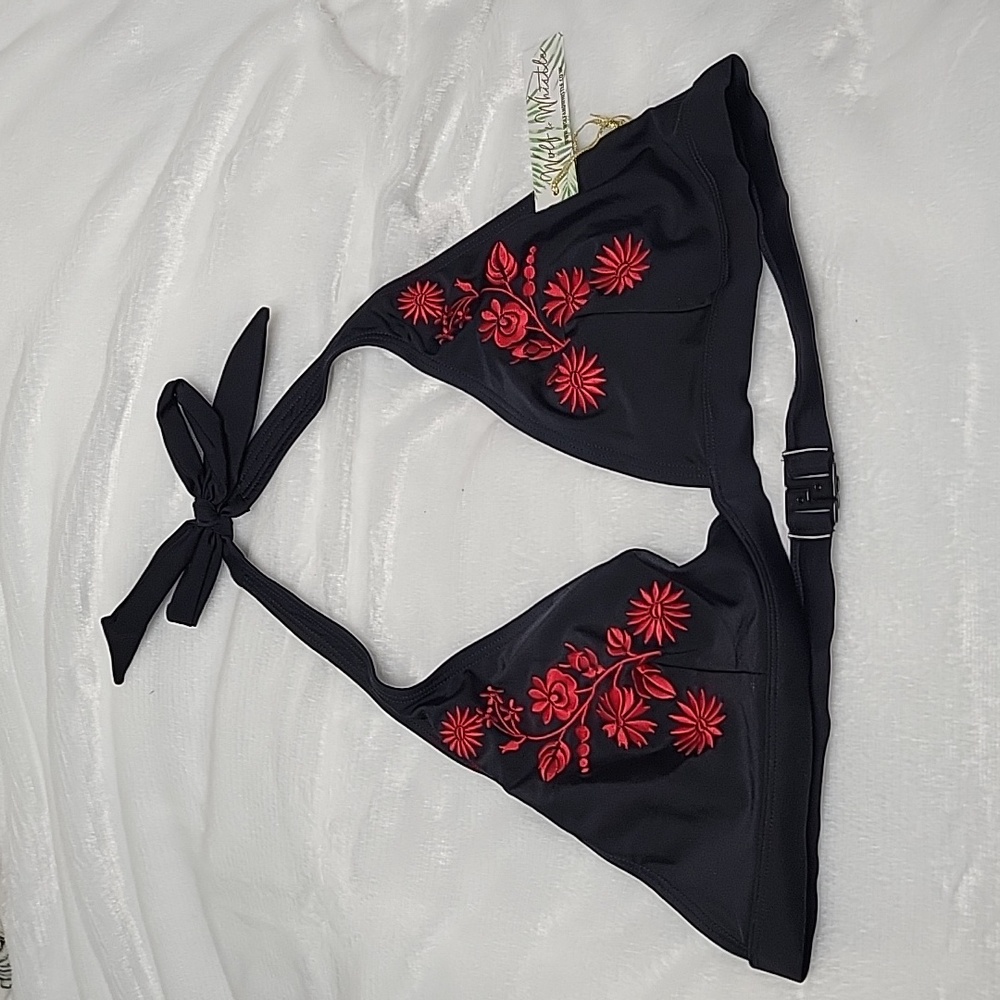 Wolf & Whistle black embroidered bikini top women's plus size 18